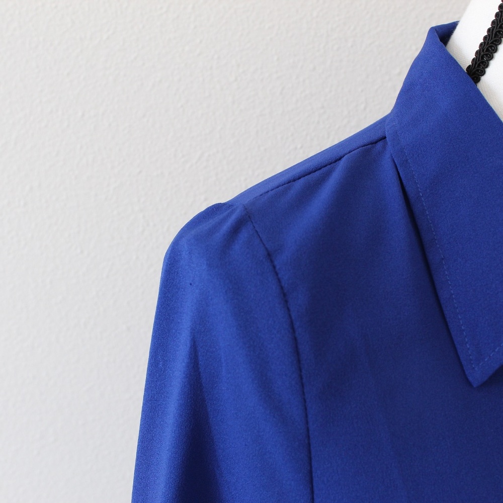 Royal Blue Sheer Panel Split Tail Button Down Shi… - image 6